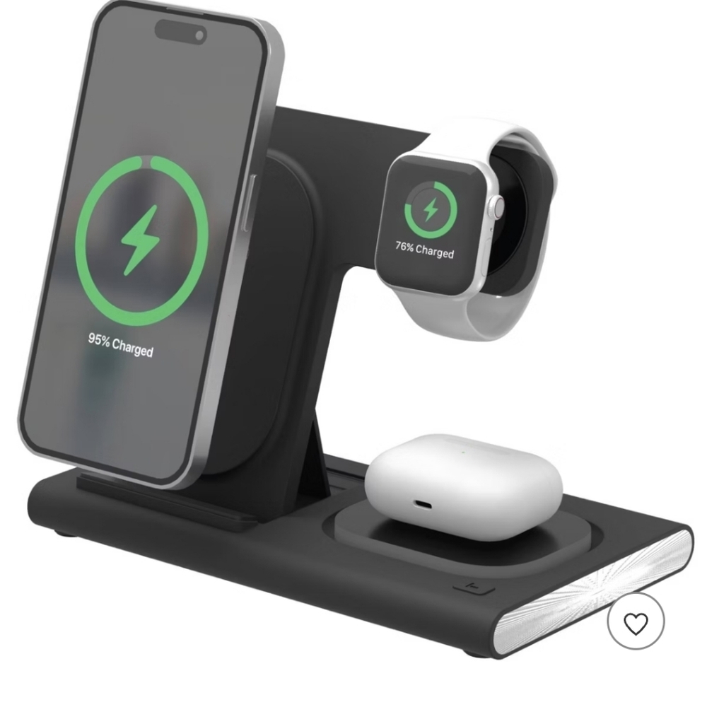 Just Wireless 3-in-1 Portable Wireless Charger - Black: USB-C with 15W Output